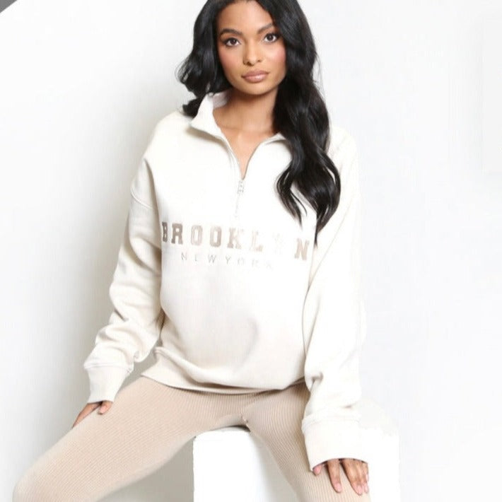 Brooklyn beige 1/4 zip sweater