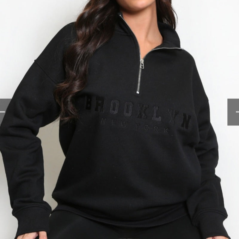 Black Brooklyn 1/4 zip sweater