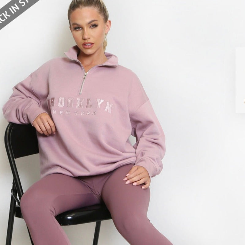 Brooklyn 1/4 zip sweater mauve