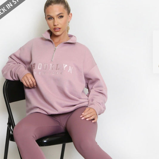 Brooklyn 1/4 zip sweater mauve