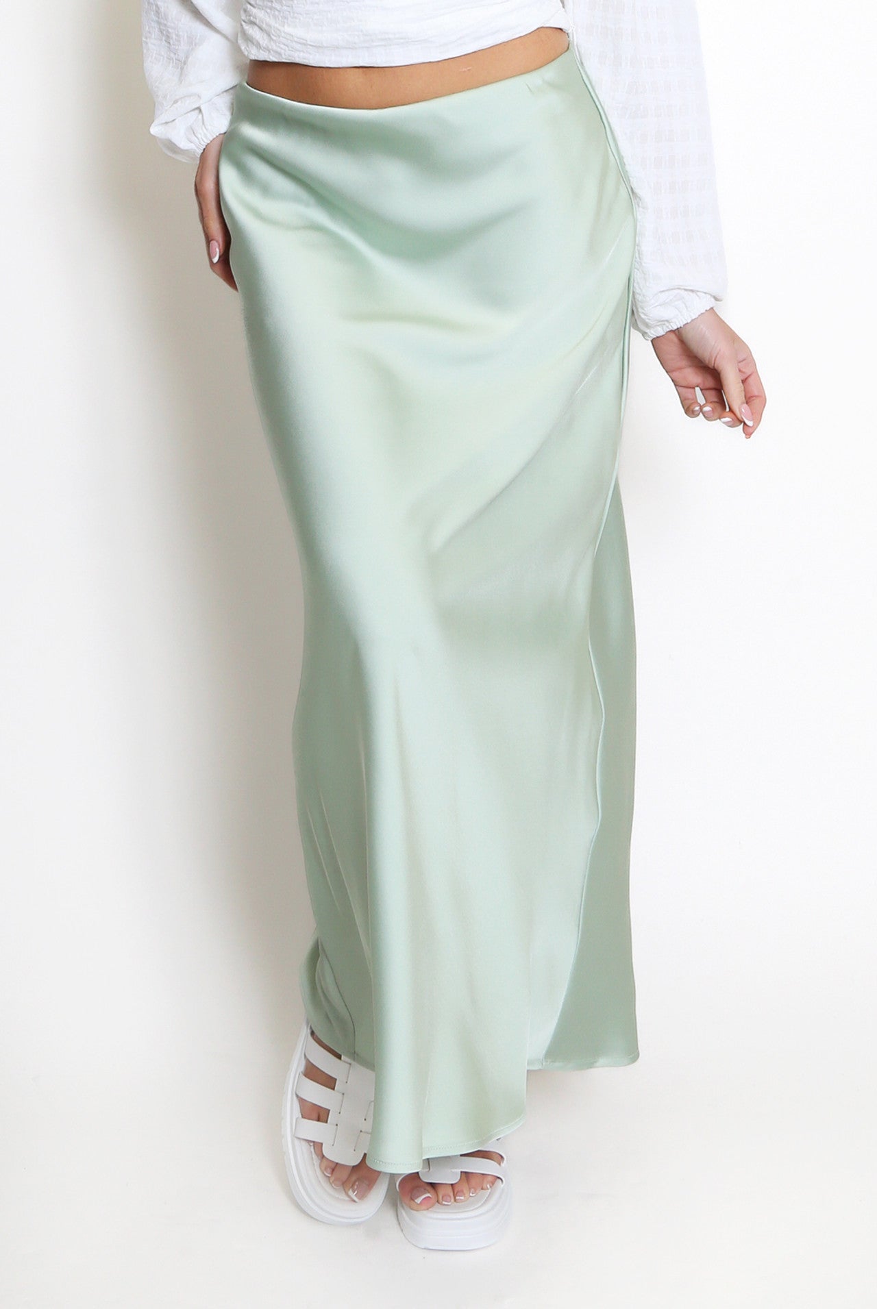 Sage Green Satin Skirt